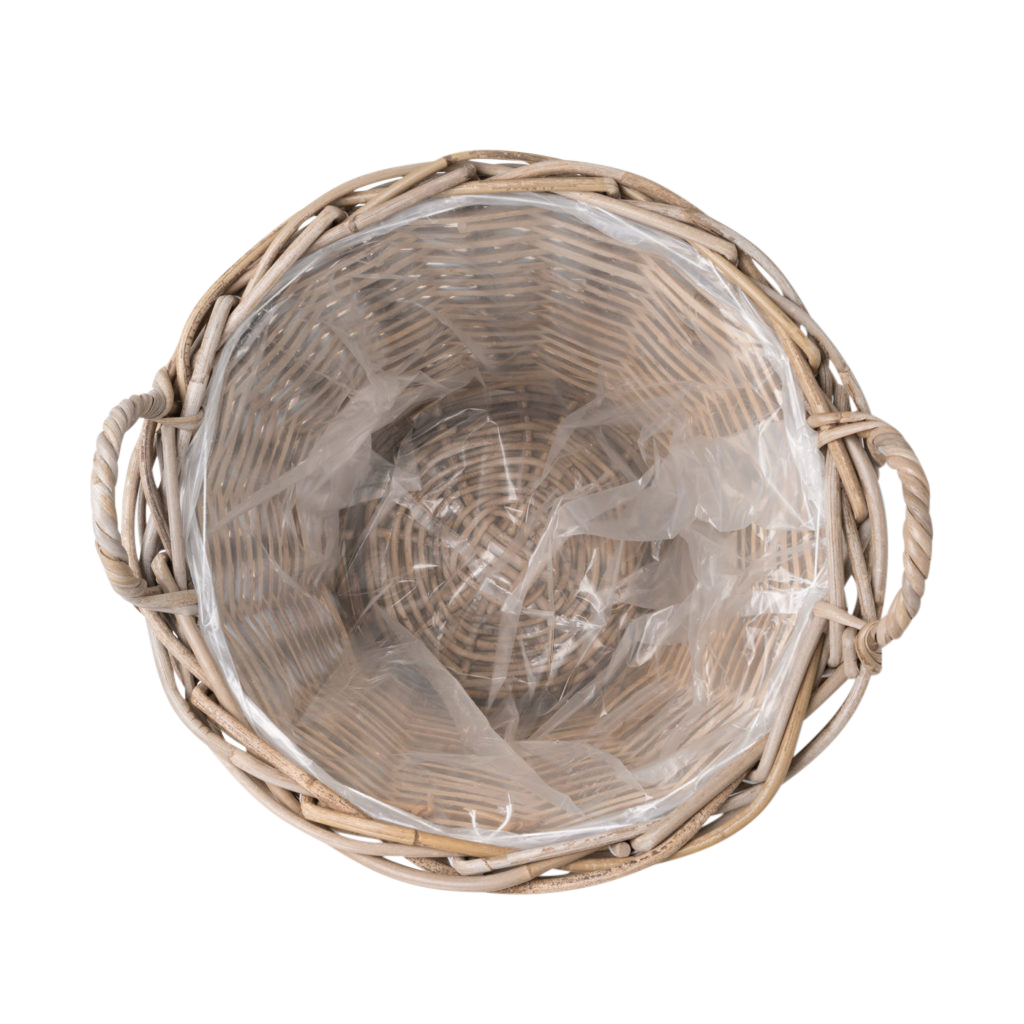 Plantekurv i Grå Rattan M m. Plast. Ø28cm