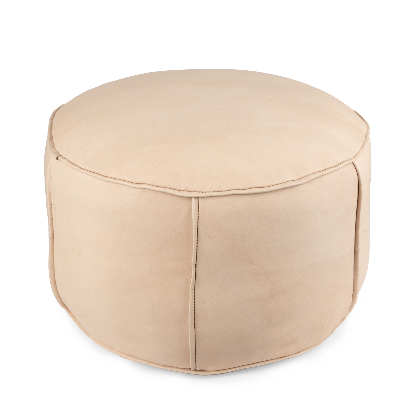 Beige puf i kvalitetslæder Ø50 cm.