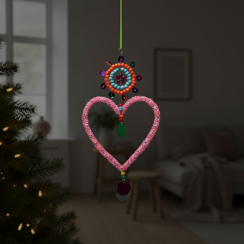Pink hjerte med Perler