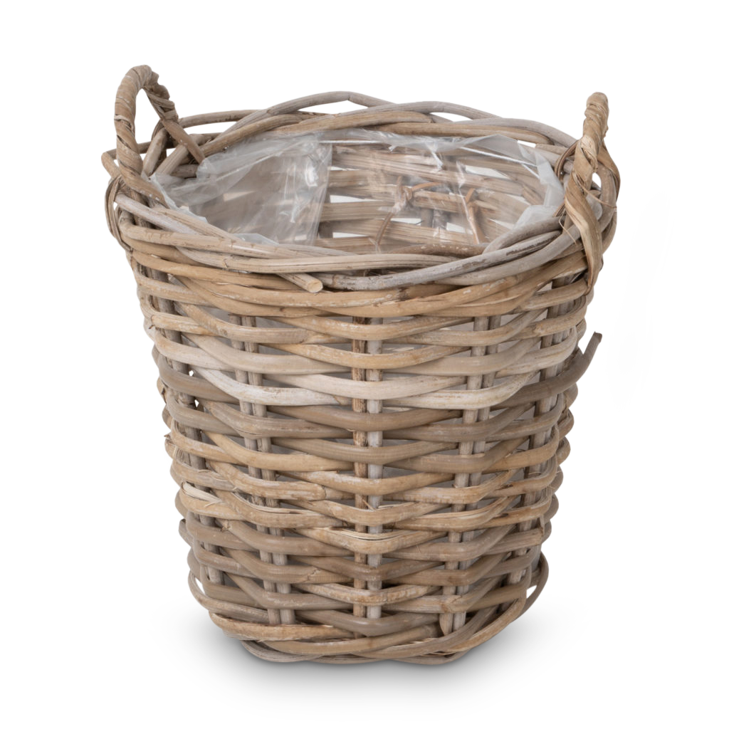 Plantekurv i Grå Rattan M m. Plast. Ø28cm